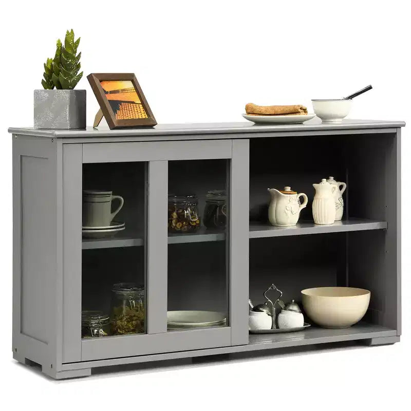Meuble de rangement de cuisine Buffet avec porte coulissante, 2 portes vitrées coulissantes, étagère réglable en hauteur, empilable, MDF