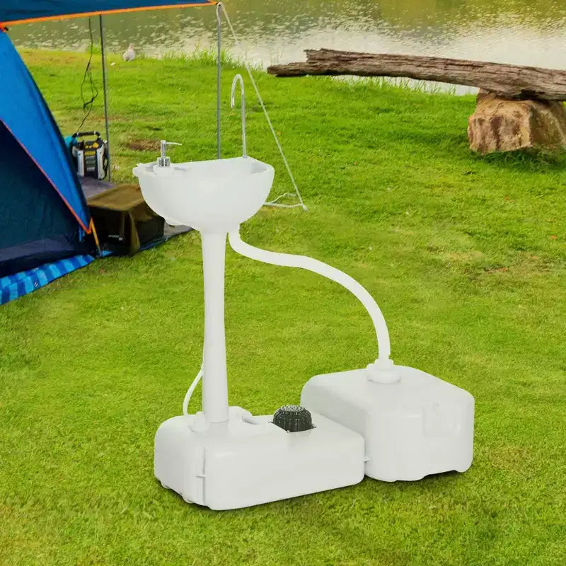 Évier de camping portable avec réservoir d'eau de 17 litres, réservoir de récupération de 24 litres et distributeur de savon pour camping-car, extérieur, intérieur, en PEHD, blanc