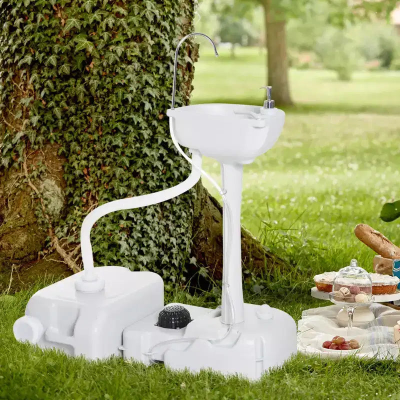 Évier de camping portable avec réservoir d'eau de 17 litres, réservoir de récupération de 24 litres et distributeur de savon pour camping-car, extérieur, intérieur, en PEHD, blanc