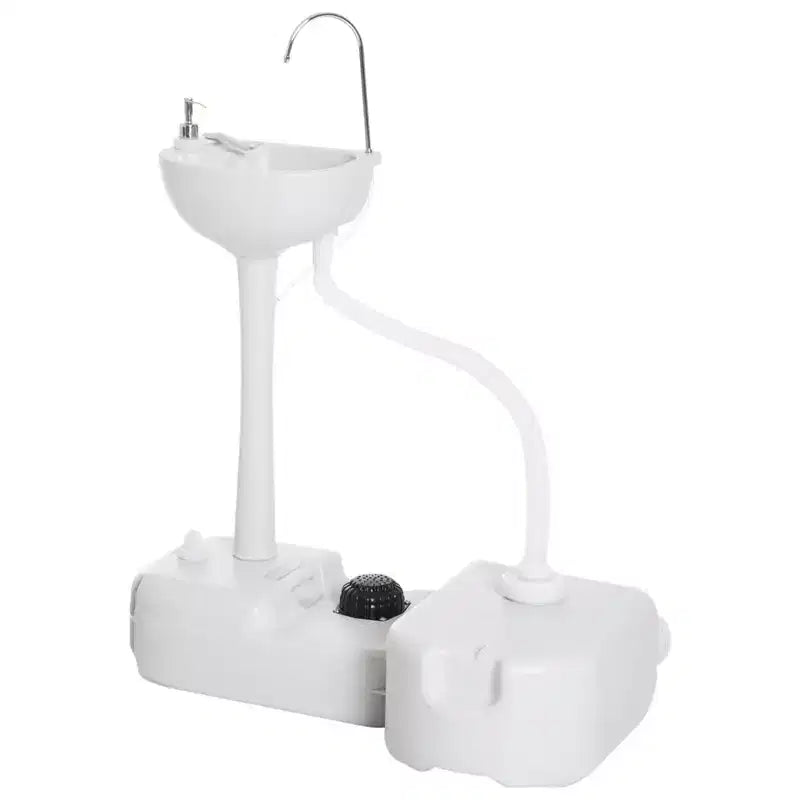 Évier de camping portable avec réservoir d'eau de 17 litres, réservoir de récupération de 24 litres et distributeur de savon pour camping-car, extérieur, intérieur, en PEHD, blanc