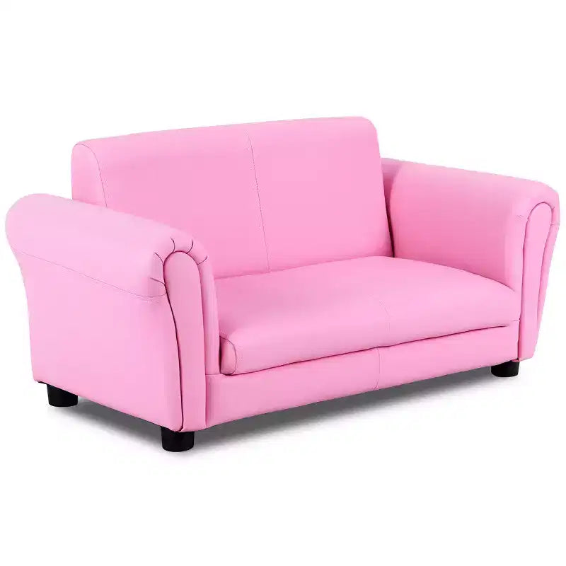 Canapé rose pour enfants avec accoudoirs et pouf