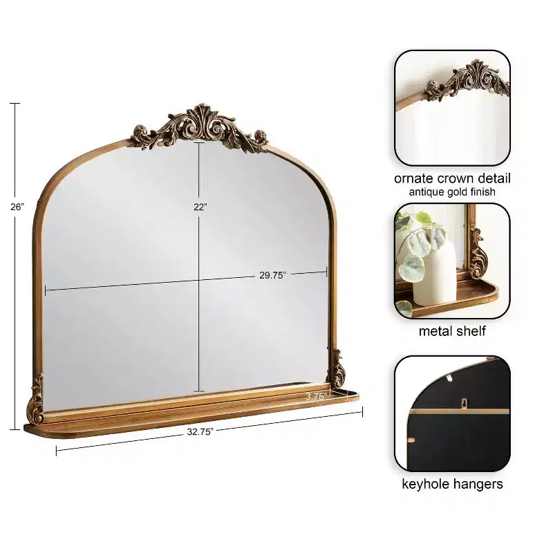 Miroir mural arche traditionnel 33"x26" avec étagère