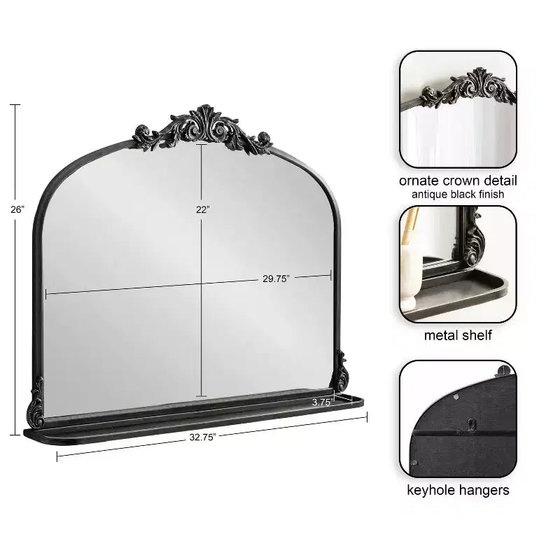 Miroir mural arche traditionnel 33"x26" avec étagère